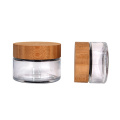 empty airtight 50ml 100ml glass jar with bamboo lid for cosmetic packing